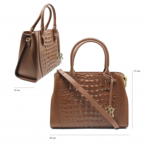 Embossed leather bag with double handle 28x23x10 cm