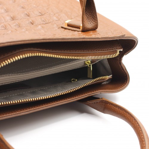 Embossed leather bag with double handle 28x23x10 cm