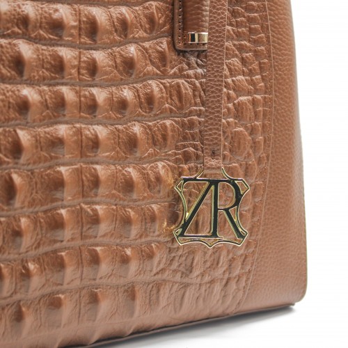 Embossed leather bag with double handle 28x23x10 cm