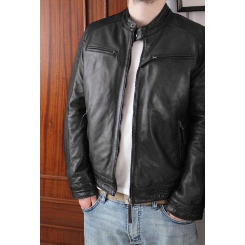 Leather jacket with zippers model CHOCOLATE
