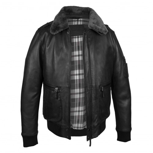 Aviator leather jacket with detachable collar