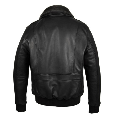Aviator leather jacket with detachable collar