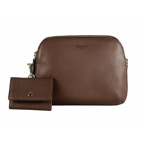 Leather bag with double zipper 24x9x17 cm