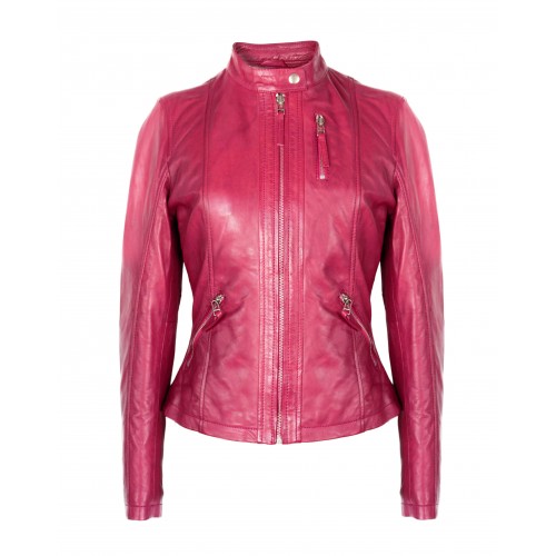 Leather jacket with elastic...