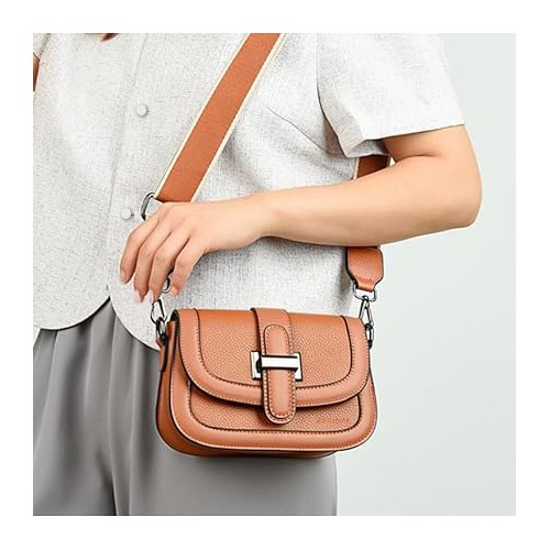 Leather shoulder bag with wide strap 18x12x7,5 cm