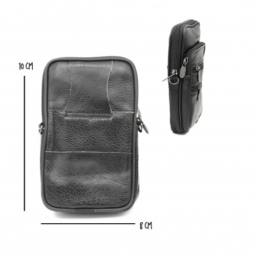 Leather shoulder bag with handle and belt detail 10x8 cm