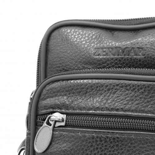 Leather shoulder bag with handle and belt detail 10x8 cm