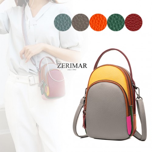 Multi-pocket leather shoulder bag 19x10x9 cm