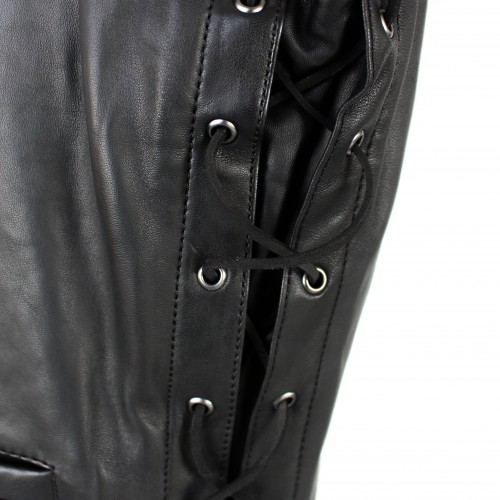 Leather vest with pockets and side laces