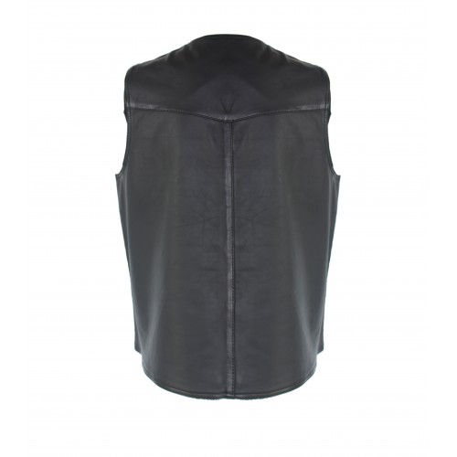 Leather vest with pockets and button closure