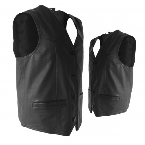 Leather vest with pockets and button closure
