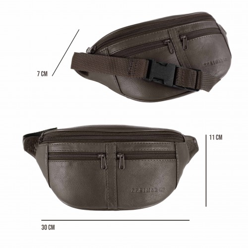 Leather waist bag with several compartments 30x11x7 cm
