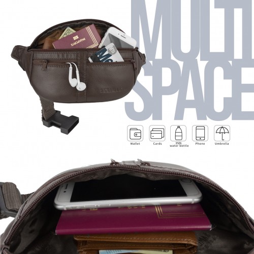 Leather waist bag with several compartments 30x11x7 cm