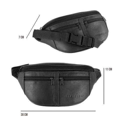 Leather waist bag with several compartments 30x11x7 cm
