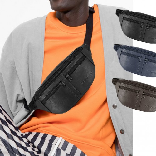 Leather waist bag with several compartments 30x11x7 cm