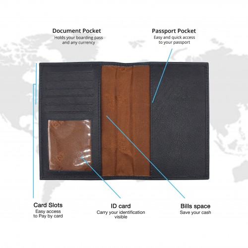 Multi-space leather passport cover wallet 14x10 cm