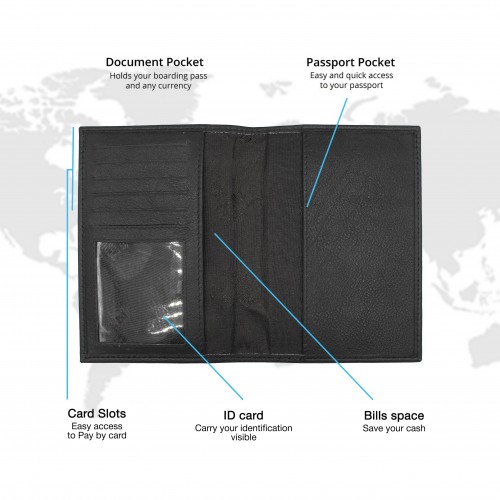 Multi-space leather passport cover wallet 14x10 cm