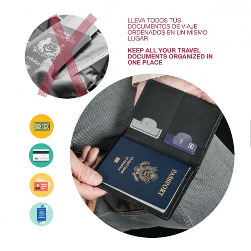Multi-space leather passport cover wallet 14,5x10 cm