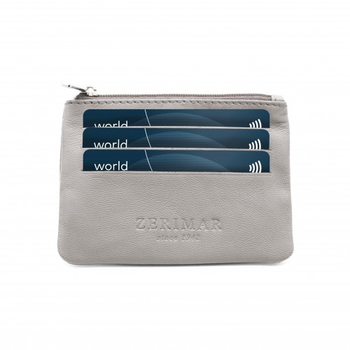 Leather purse with zipper and key ring 8x10.5 cm