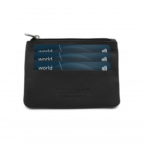 Leather purse with zipper and key ring 8x10.5 cm