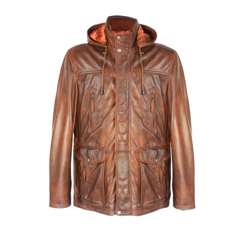 Leather parka with...