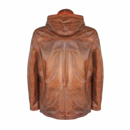 Leather parka with removable hood MASERTO