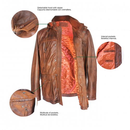 Leather parka with removable hood MASERTO