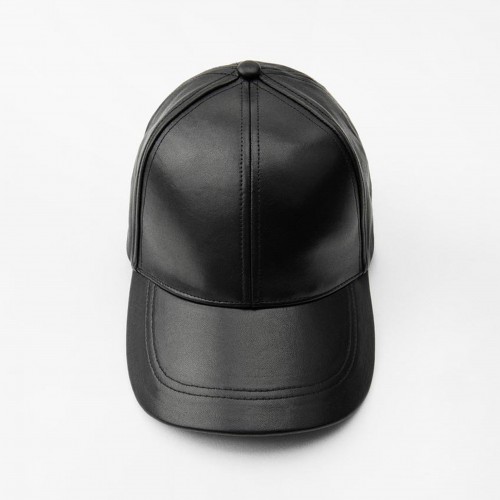 Leather baseball cap with adjustable closure