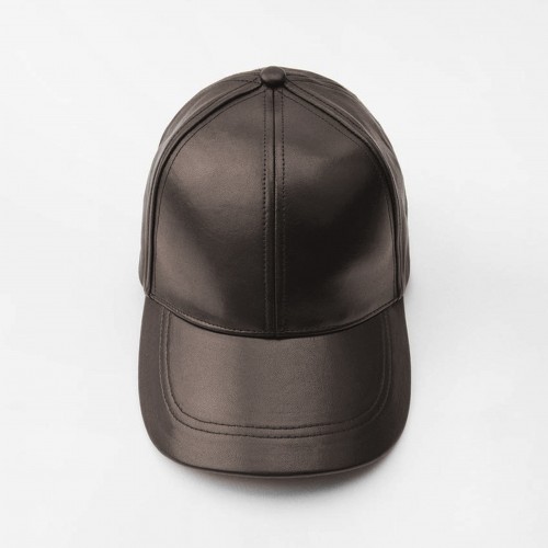 Leather baseball cap with adjustable closure