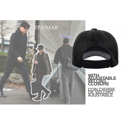 Leather baseball cap with adjustable closure