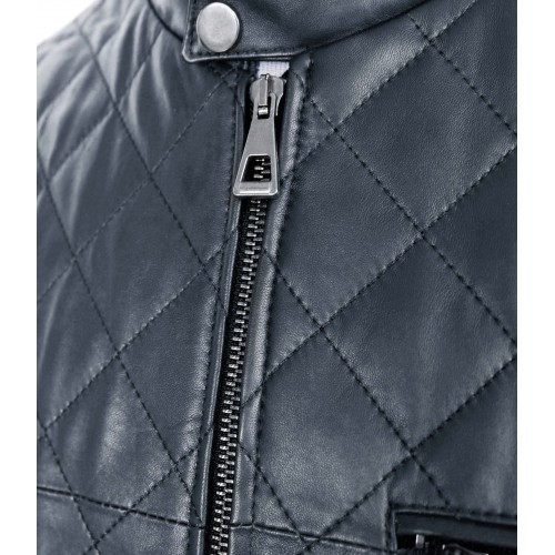 Quilted leather jacket with red detail