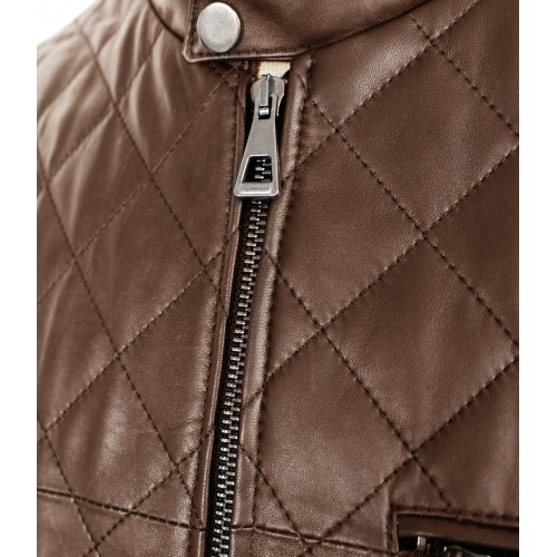 Quilted leather jacket with red detail