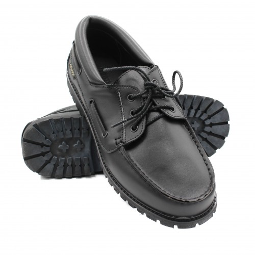 Leather boat shoes with laces KANCHEN model