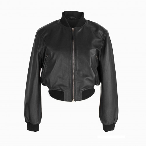 Short leather bomber jacket...