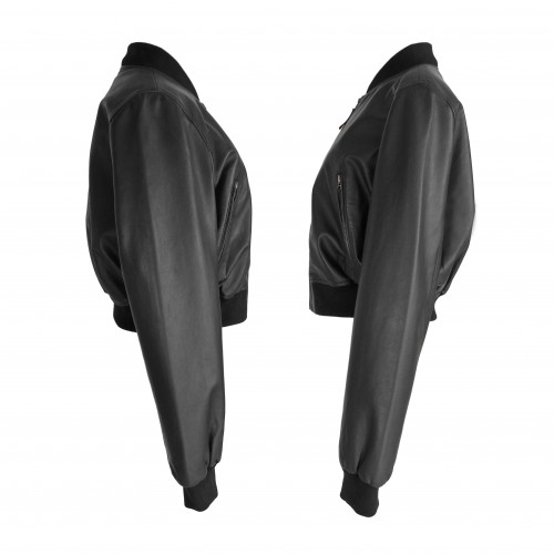 Short leather bomber jacket with zipper MITES model