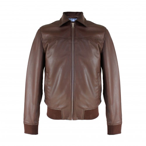 Leather bomber jacket with...