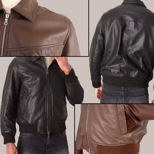 Leather bomber jacket with classic collar TIGANO