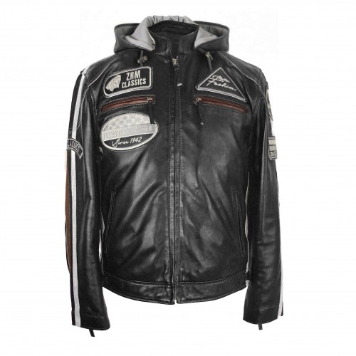 Leather jacket with patches BOLLWO