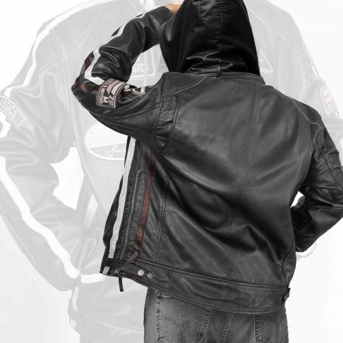 Leather jacket with patches BOLLWO