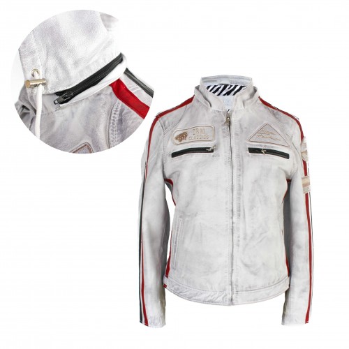 Leather jacket with patches and detachable hood BOLLWOM