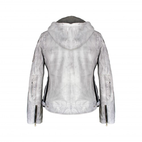 Leather jacket with patches and detachable hood BOLLWOM