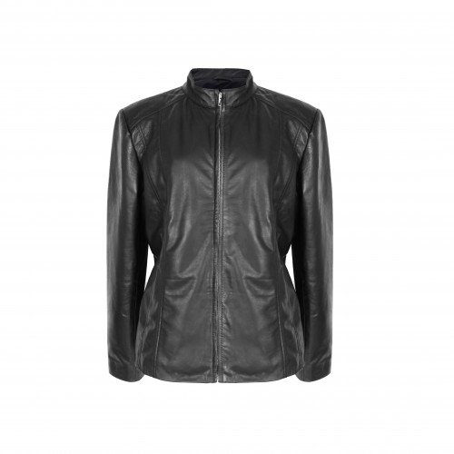 Leather jacket with zipper...