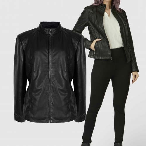 Leather jacket with zipper Plus sizes - ODISEY