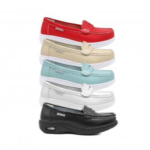 Leather moccasins with air chamber and comfort insole