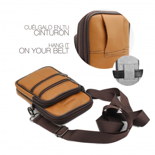 Leather shoulder bag with handle and belt detail 10x8 cm