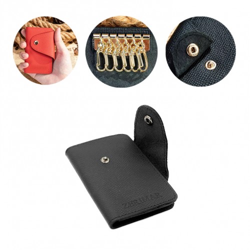Leather key holder with card holder 10x6.5 cm