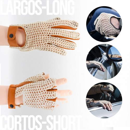 Crochet knit fingerless leather gloves for drivers