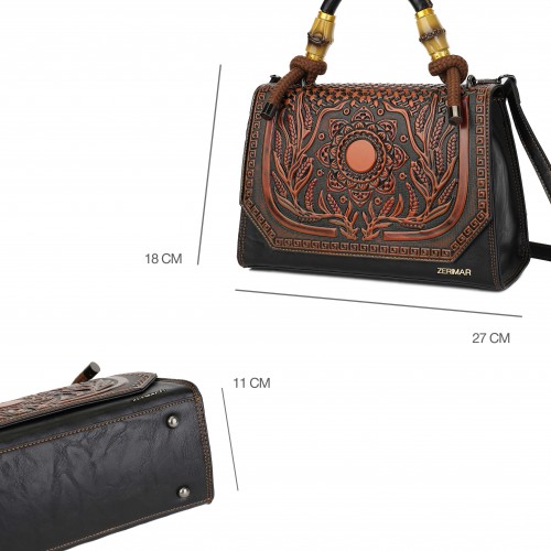Engraved leather bag with...