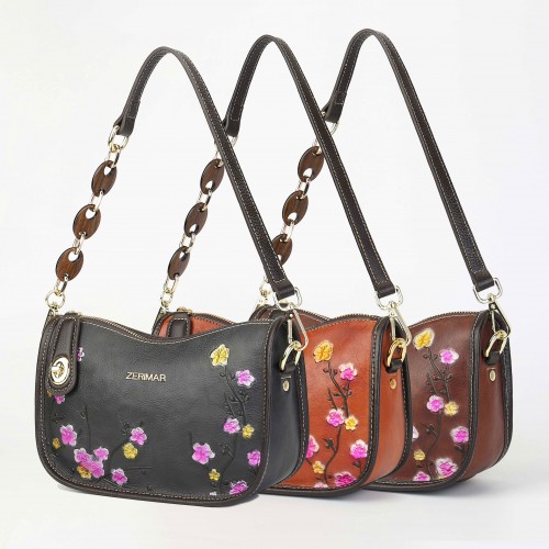 Embossed leather bag with short adjustable handle 22x15x8 cm BOKETTO