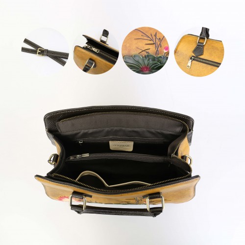 Engraved leather bag with double handle 29,5x25x13 cm OMORI